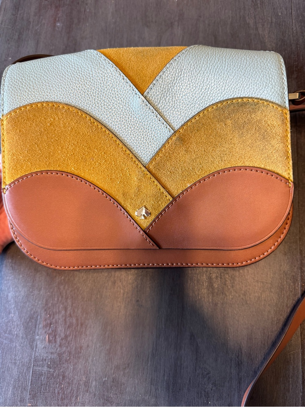 kate spade Colorblock Leather & Suede Crossbody in Mustard, Cream & Tan - Picture 1 of 5